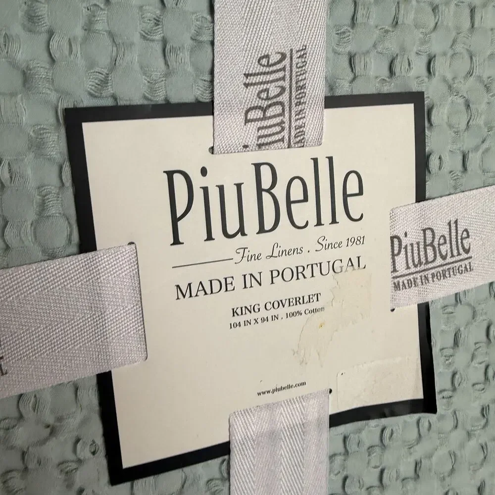 Piu Belle Blue Waffle Texture 100% Cotton King Coverlet 104” x 94” NEW